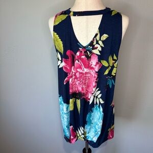 Floral Sleeveless Tunic - Blue and Pink
